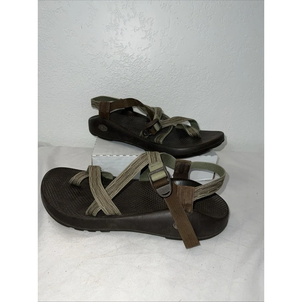 CHACO‎ Z Cloud Brown Green Vibram Sole Sport Toe Loop Sandals Sz 13 Adjustable
